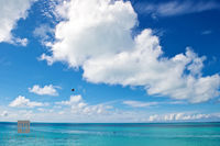 Calm Turquoise Sea Under Towering Clouds