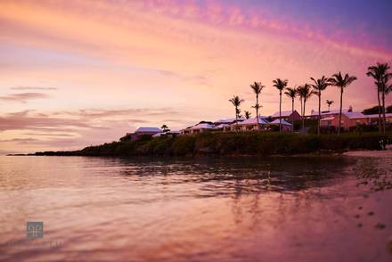 Pink Cottages in the Setting Sun