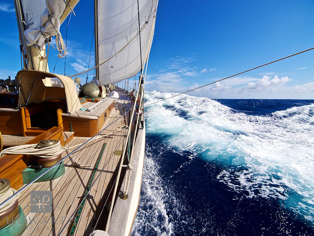 Undersail offshore, heading North to Sable Island the Spirit surfs the following seas.