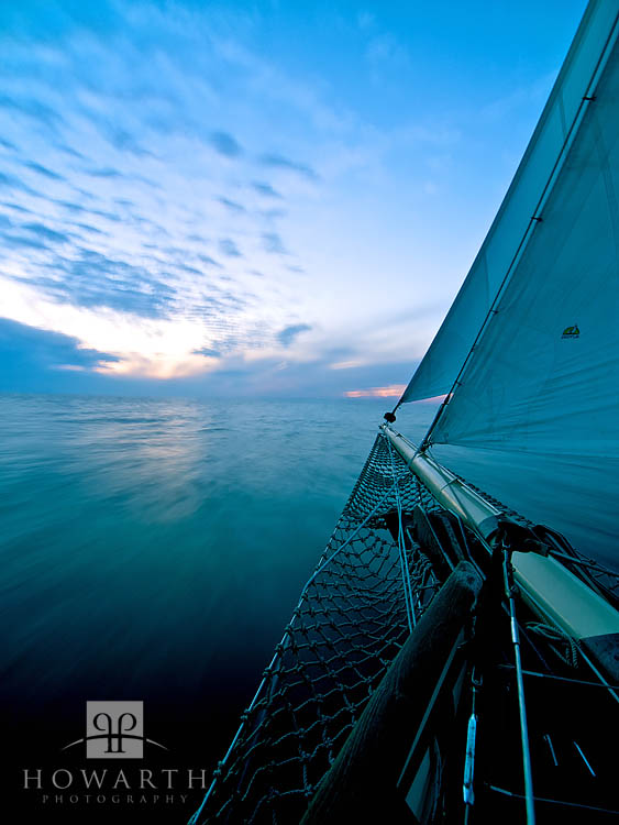 A long exposure of the bow as the last of the light fades over the horizon