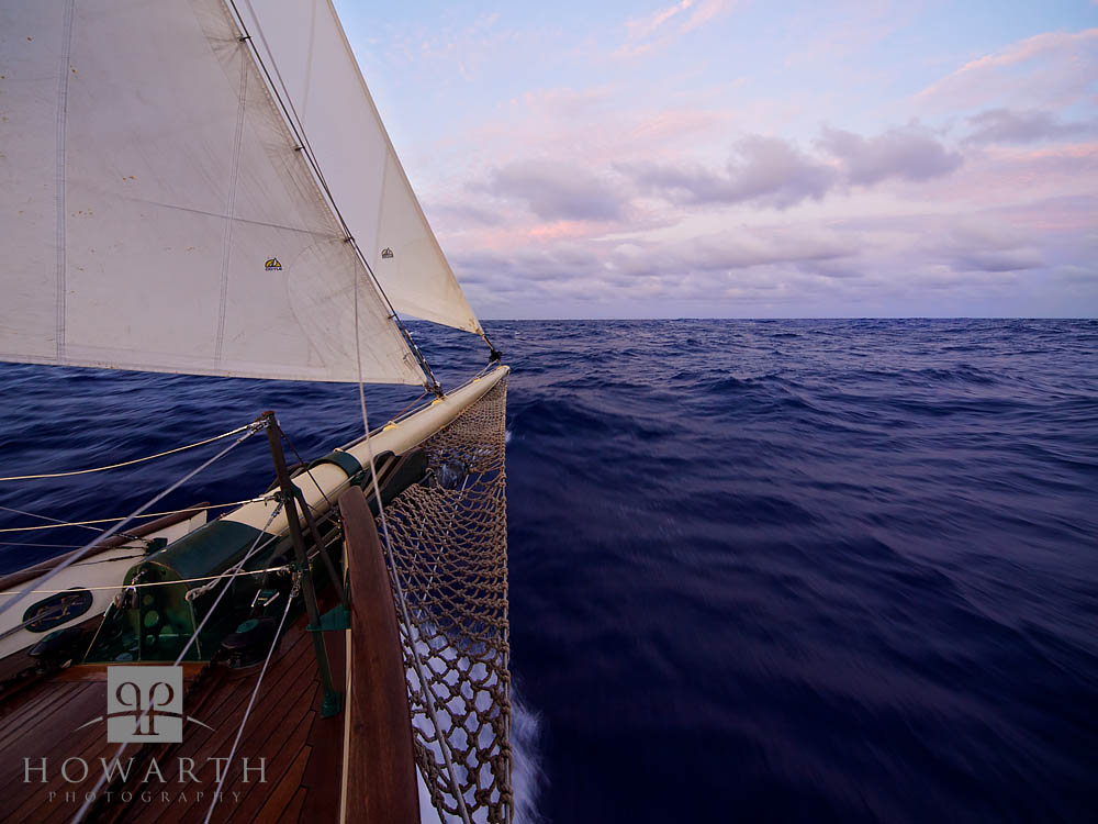 Bumpy, evening seas as the Spirit ploughs through the Atlantic after departing Bermuda under full sail