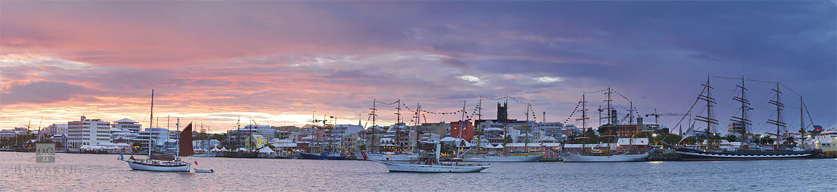 An evening panoramic image of the visiting Tall Ships in 2009