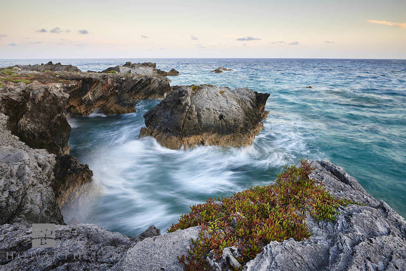 Evening Hour rocky scene with water movement
