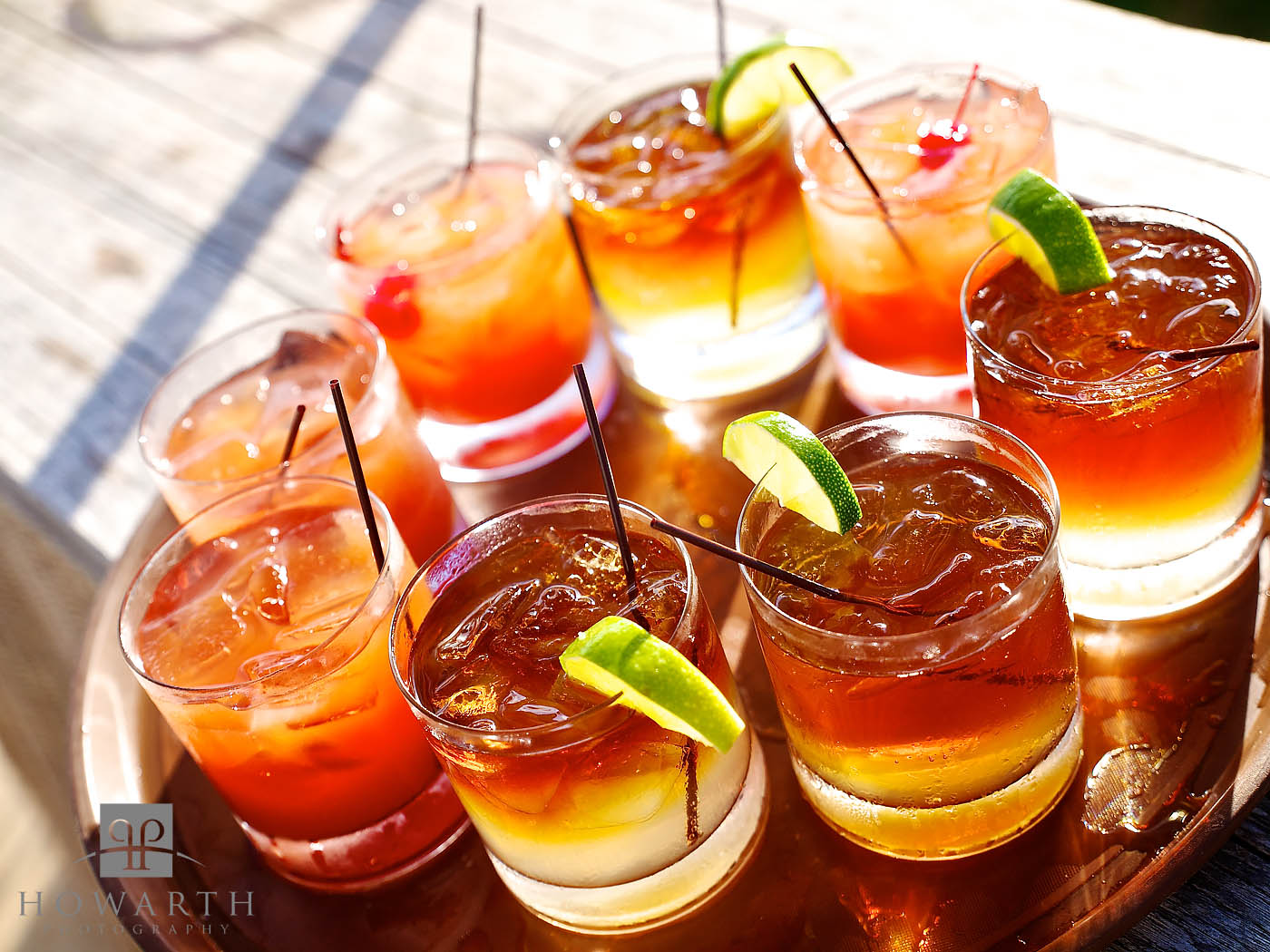 A tray of ice cold Dark & Stormy and Swizzles