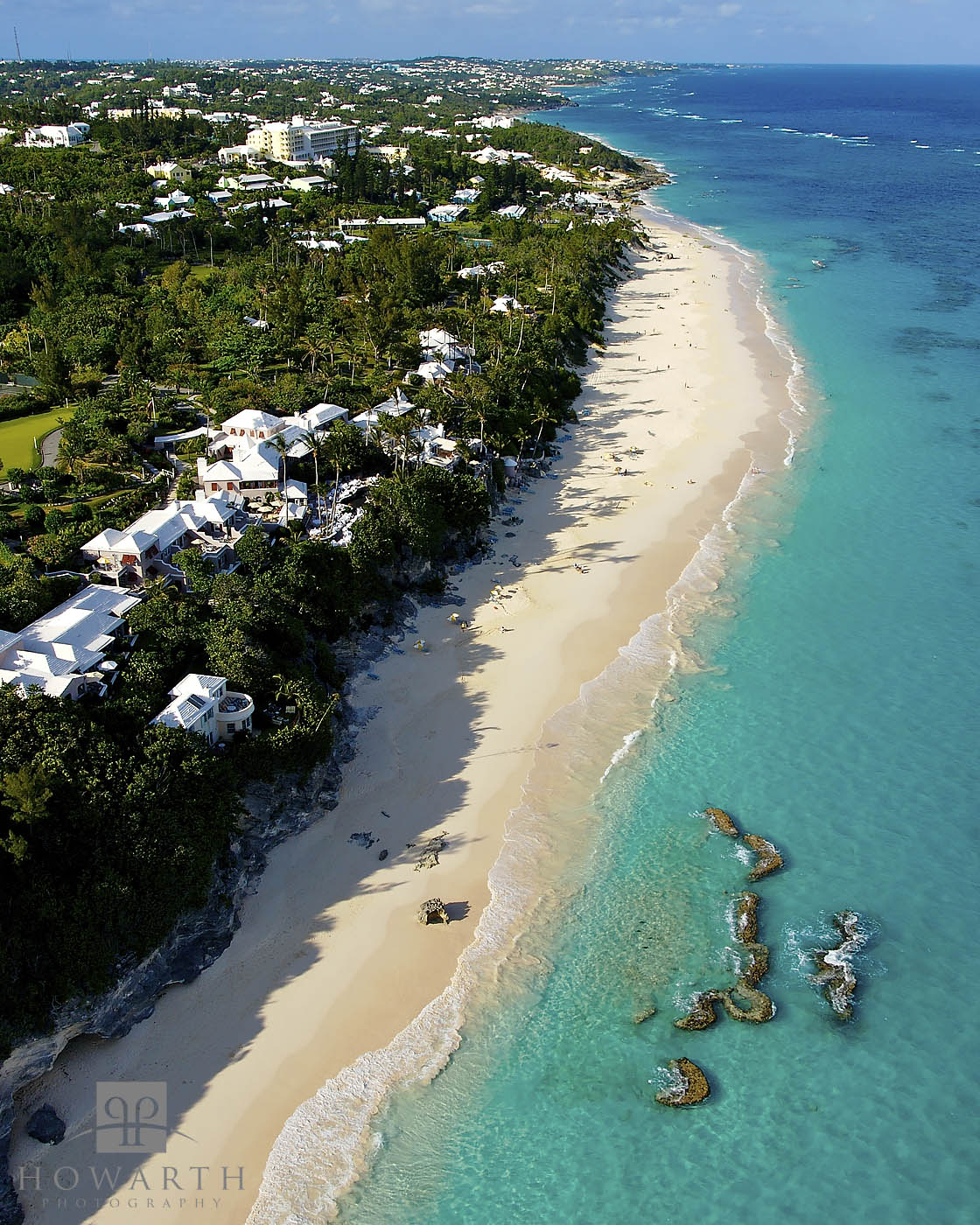Elbow Beach with Coral Beach Club in the foreground